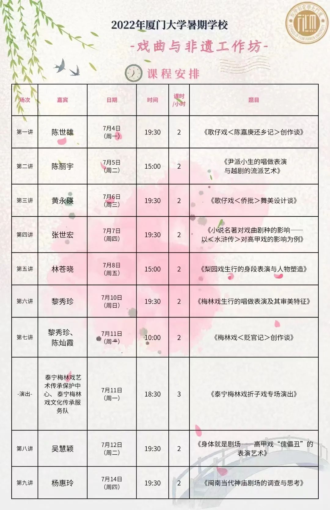 2022年厦门大学戏曲与非遗工作坊暑期学校开班